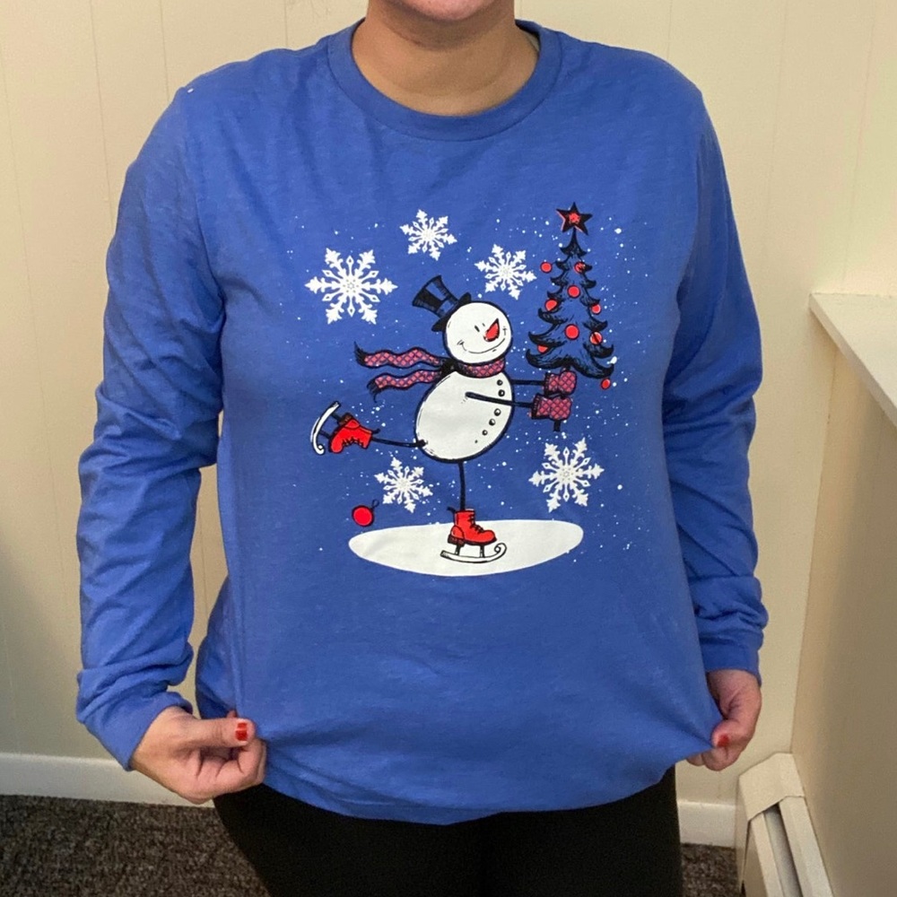 Christmas themed - Snowman ice skating long sleeve shirt